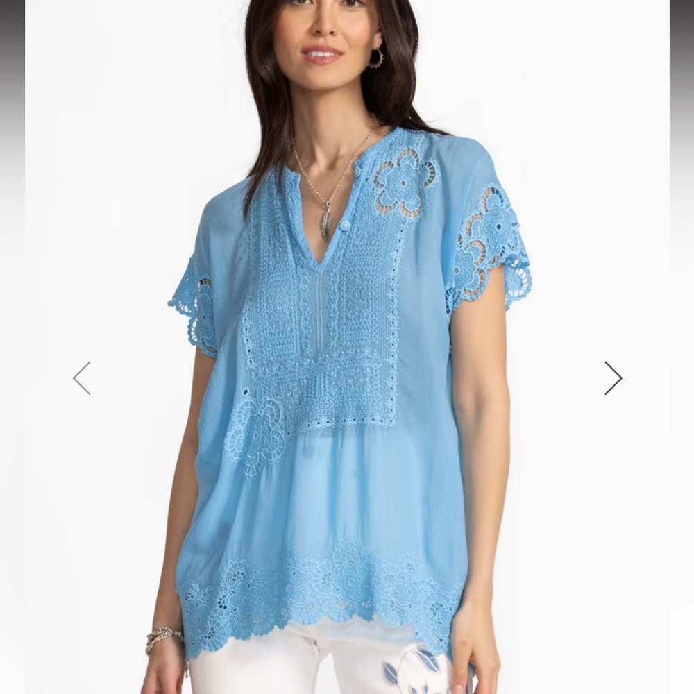 Johnny Was Parade Embroidered Tunic in Eliza Blue